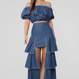 COPY - Marietta Chambray Ruffle Skirt Set -  New without Tags with minor damage